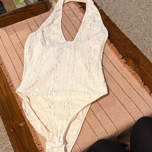 White Lace Halter Bodysuit